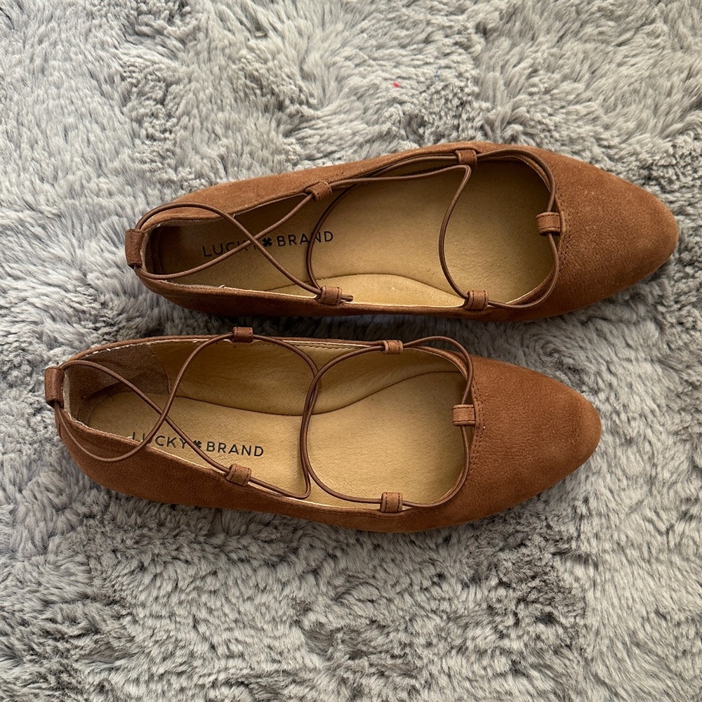 Lucky Brand Russet Brown leather Lace-Up Flats